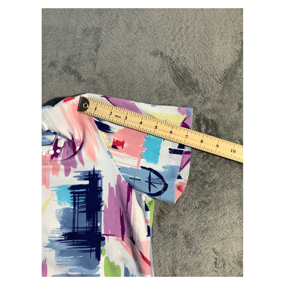 Alfred Dunner Petite PS Top Short Sleeve Square Neck Beaded Abstract Brushstroke - Picture 5 of 6